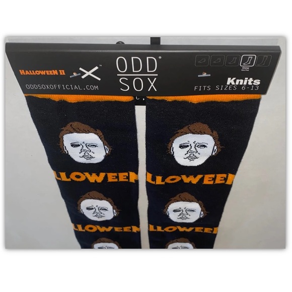 Halloween II Crew Socks 1 Pair Men’s 6-13 Black Orange Michael Myers White Mask - Picture 6 of 6